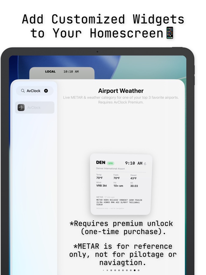 AvClock iPad: Home Screen widgets with live airport weather