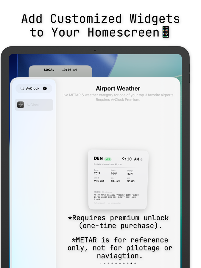 AvClock iPad: Home Screen widgets with live airport weather
