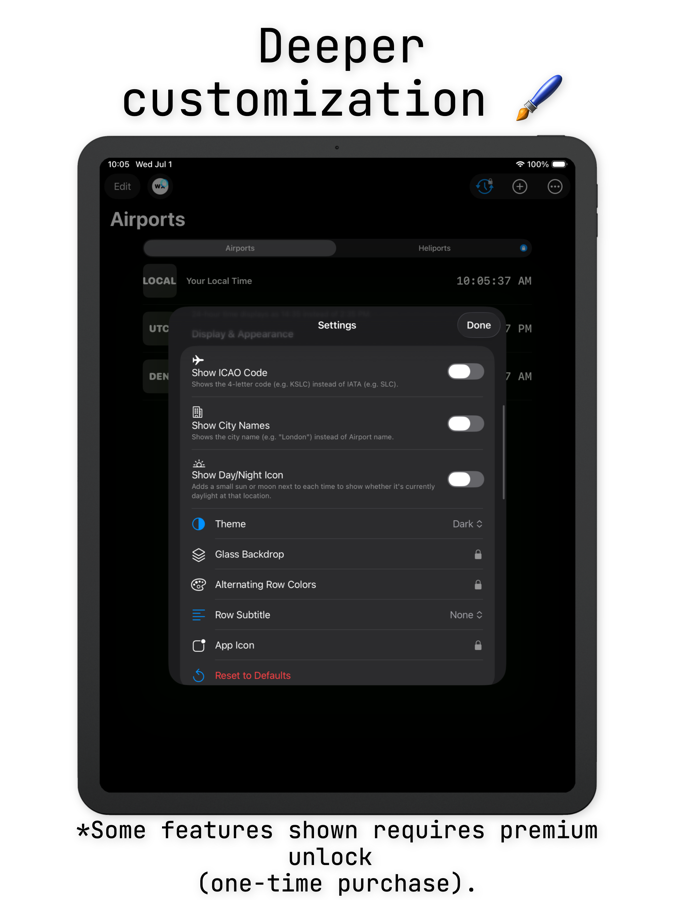 AvClock iPad: deeper customization settings