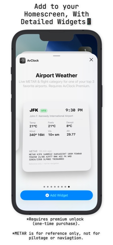 AvClock iPhone: Home Screen widgets with live airport weather