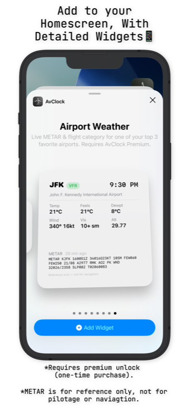 AvClock iPhone: Home Screen widgets with live airport weather