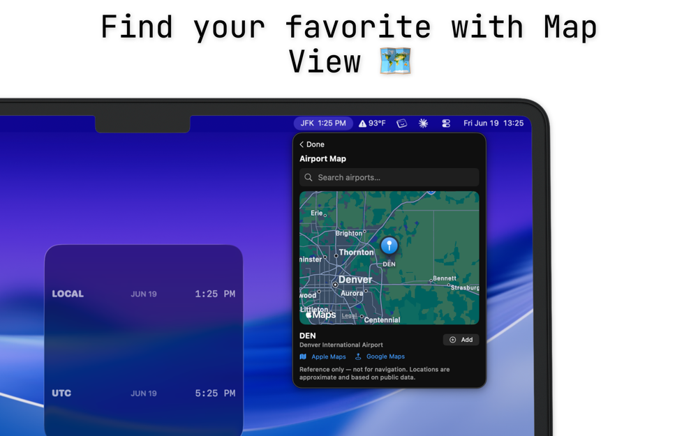AvClock Mac: find your favorite airport with Map View